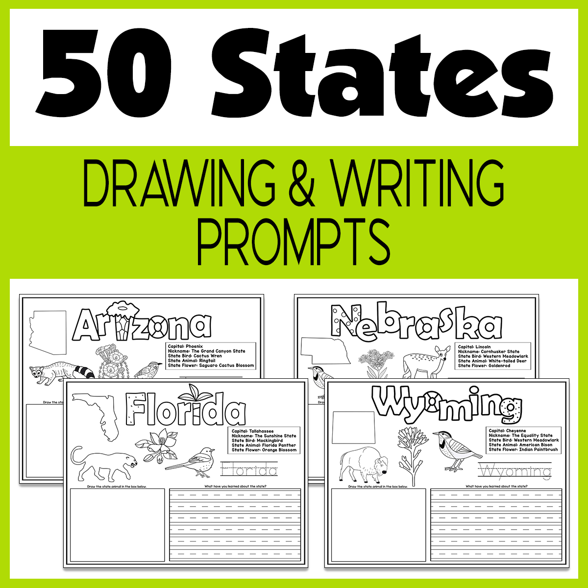 State Draw 50 States Drawing and Writing Prompts | Mama's Coffee Shop Store